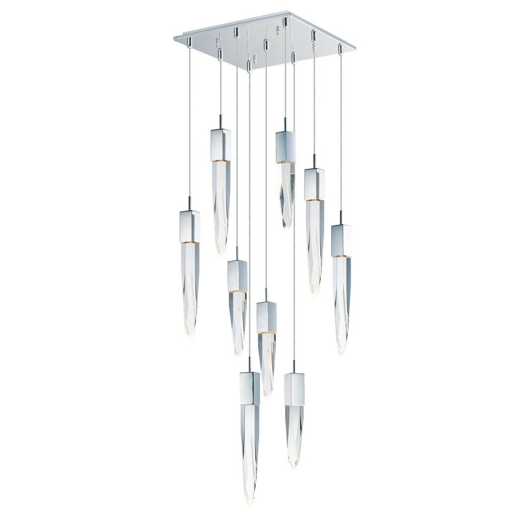 Quartz 9-Light LED Pendant by ET2 Lighting in Polished Chrome, front view