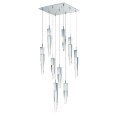 Quartz 9-Light LED Pendant by ET2 Lighting in Polished Chrome, front view