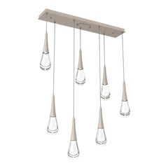 Raindrop Linear Pendant Chandelier by Hammerton Studio 7 Lights in Beige Silver with Clear glass