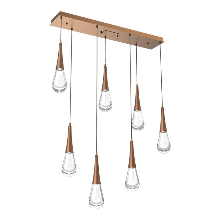 Raindrop Linear Pendant Chandelier by Hammerton Studio 7 Lights in Burnished Bronze with Clear glass