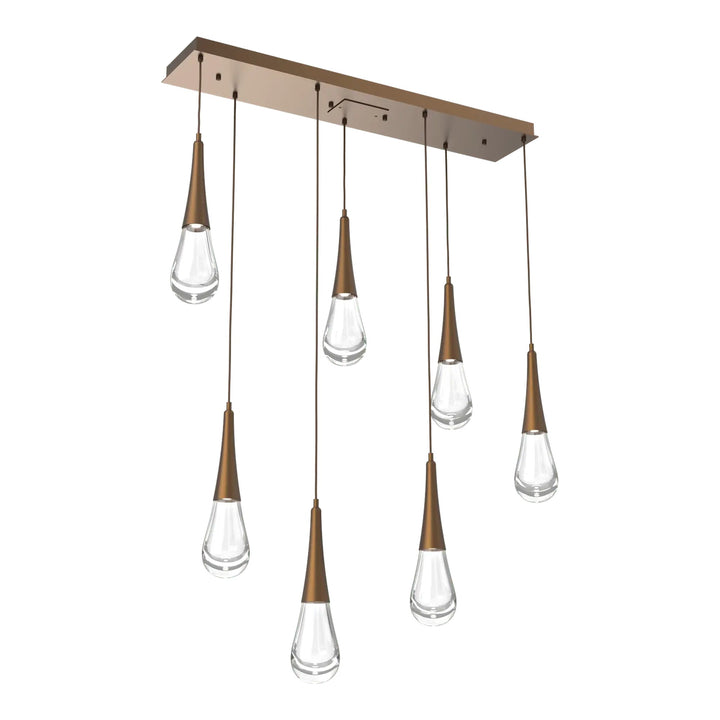 Raindrop Linear Pendant Chandelier by Hammerton Studio 7 Lights in Flat Bronze with Clear glass