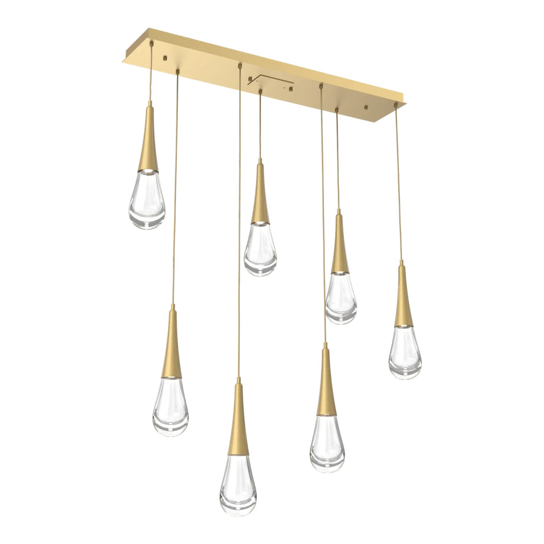 Raindrop Linear Pendant Chandelier by Hammerton Studio 7 Lights in Gilded Brass with Clear glass
