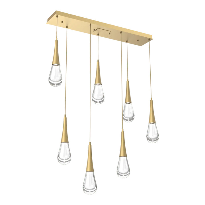 Raindrop Linear Pendant Chandelier by Hammerton Studio 7 Lights in Gilded Brass with Clear glass