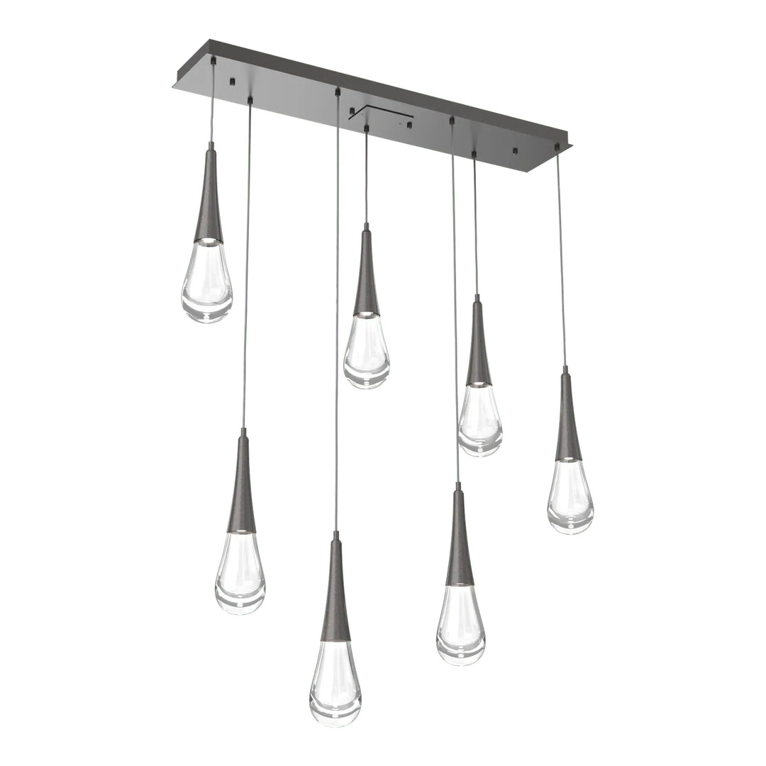 Raindrop Linear Pendant Chandelier by Hammerton Studio 7 Lights in Graphite with Clear glass