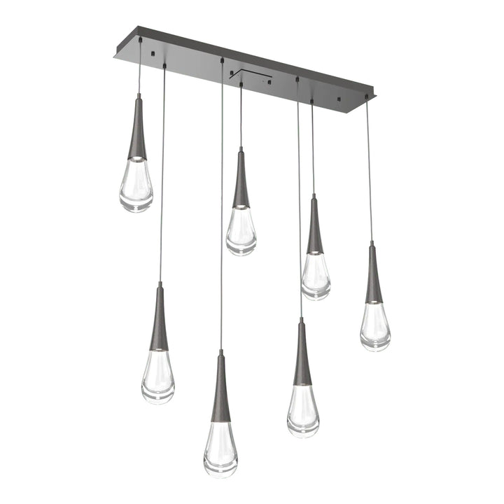 Raindrop Linear Pendant Chandelier by Hammerton Studio 7 Lights in Graphite with Clear glass
