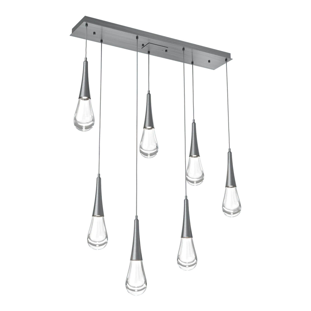 Raindrop Linear Pendant Chandelier by Hammerton Studio 7 Lights in Gunmetal with Clear glass