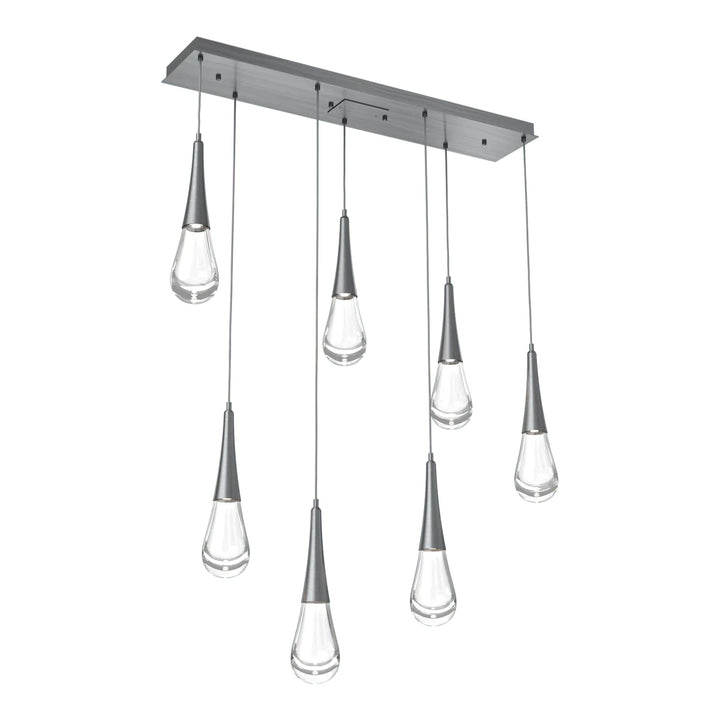 Raindrop Linear Pendant Chandelier by Hammerton Studio 7 Lights in Gunmetal with Clear glass