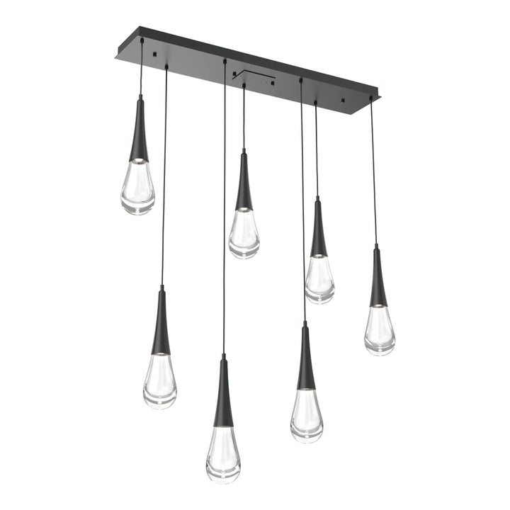 Raindrop Linear Pendant Chandelier by Hammerton Studio 7 Lights in Matte Black with Clear glass
