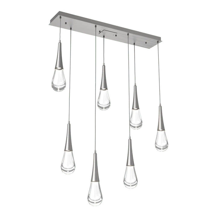 Raindrop Linear Pendant Chandelier by Hammerton Studio 7 Lights in Satin Nickel with Clear glass
