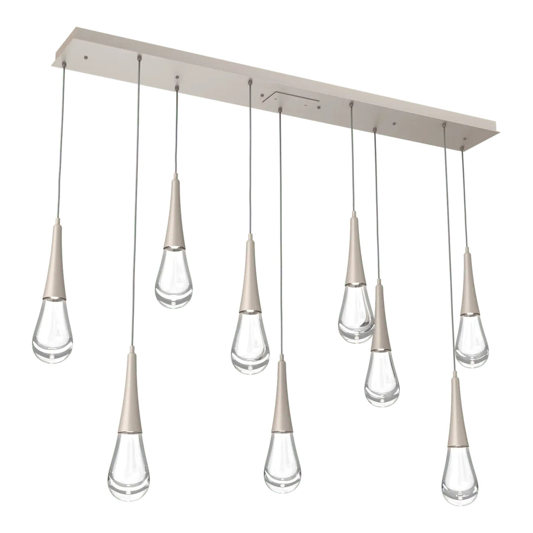 Raindrop Linear Pendant Chandelier by Hammerton Studio 9 Lights in Beige Silver with Clear glass