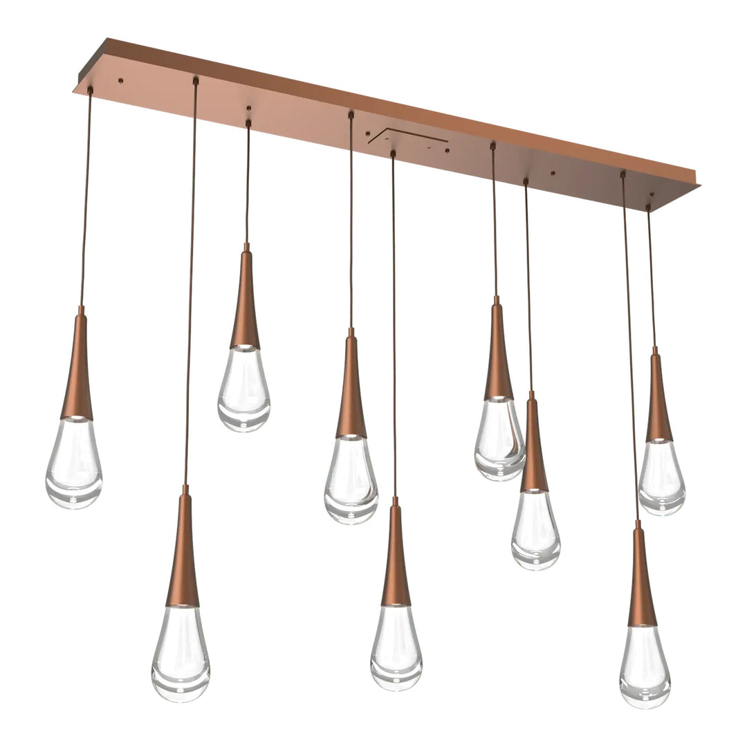 Raindrop Linear Pendant Chandelier by Hammerton Studio 9 Lights in Burnished Bronze with Clear glass