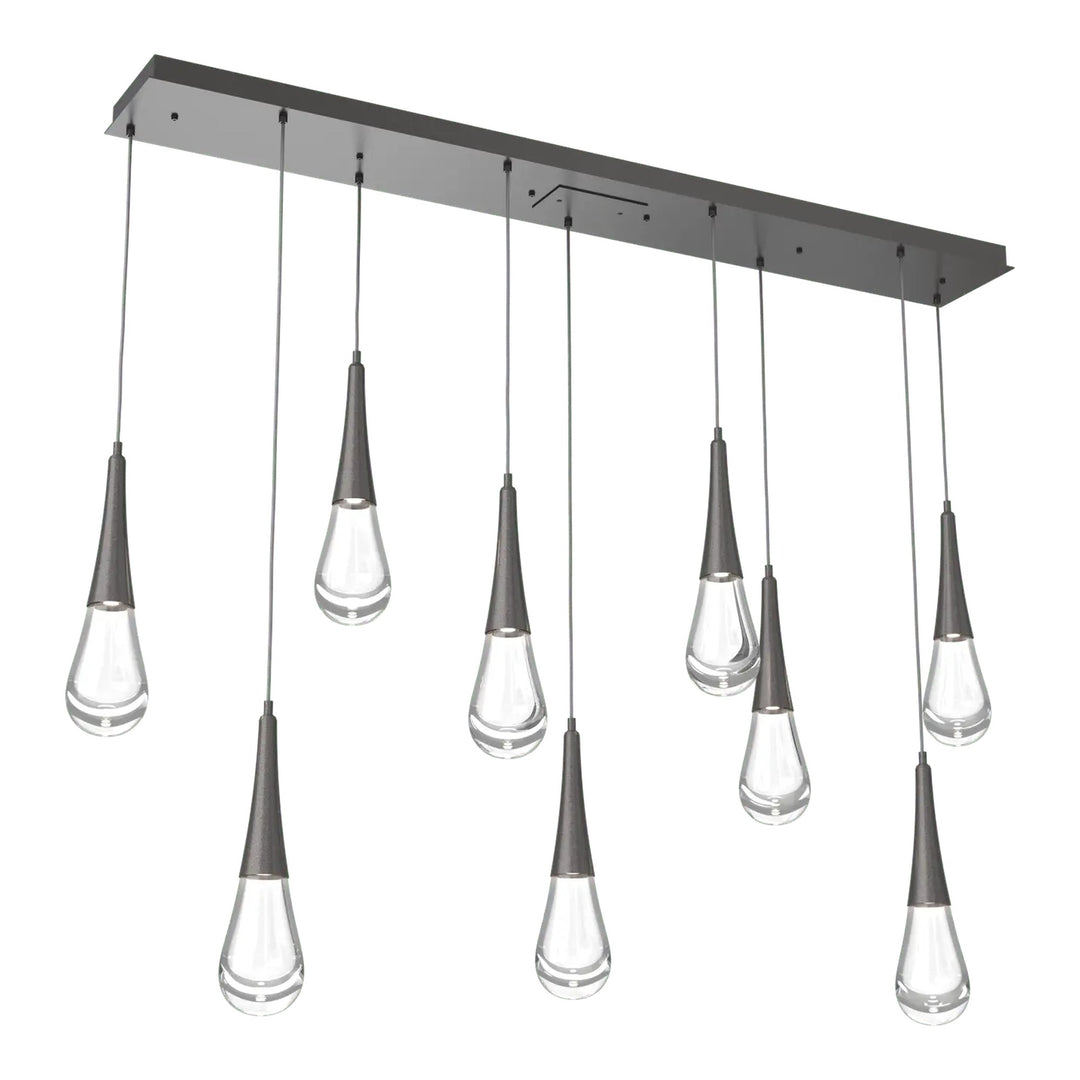 Raindrop Linear Pendant Chandelier by Hammerton Studio 9 Lights in Graphite with Clear glass