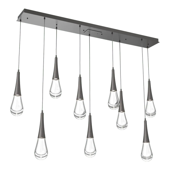 Raindrop Linear Pendant Chandelier by Hammerton Studio 9 Lights in Graphite with Clear glass