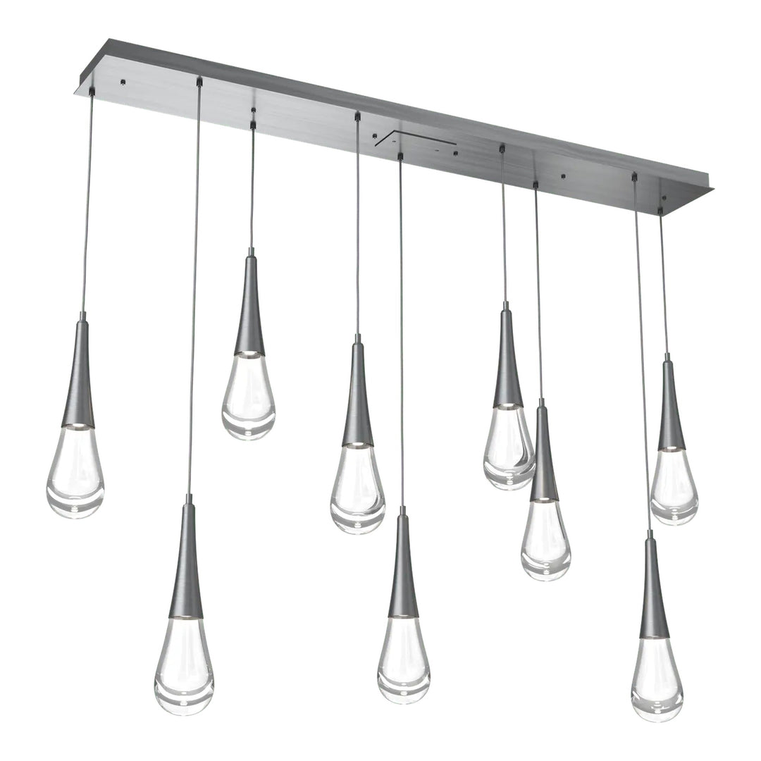 Raindrop Linear Pendant Chandelier by Hammerton Studio 9 Lights in Gunmetal with Clear glass