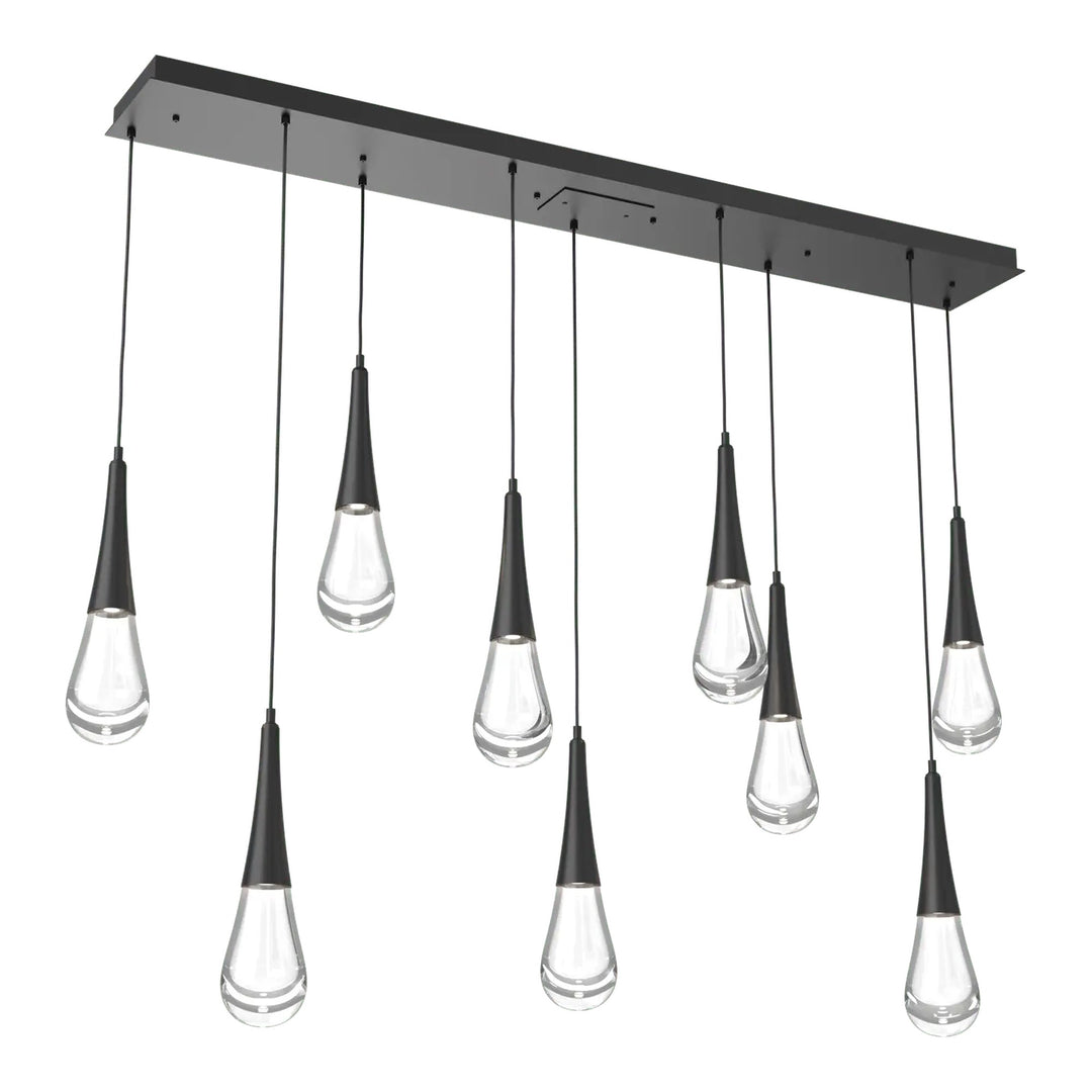 Raindrop Linear Pendant Chandelier by Hammerton Studio 9 Lights in Matte Black with Clear glass