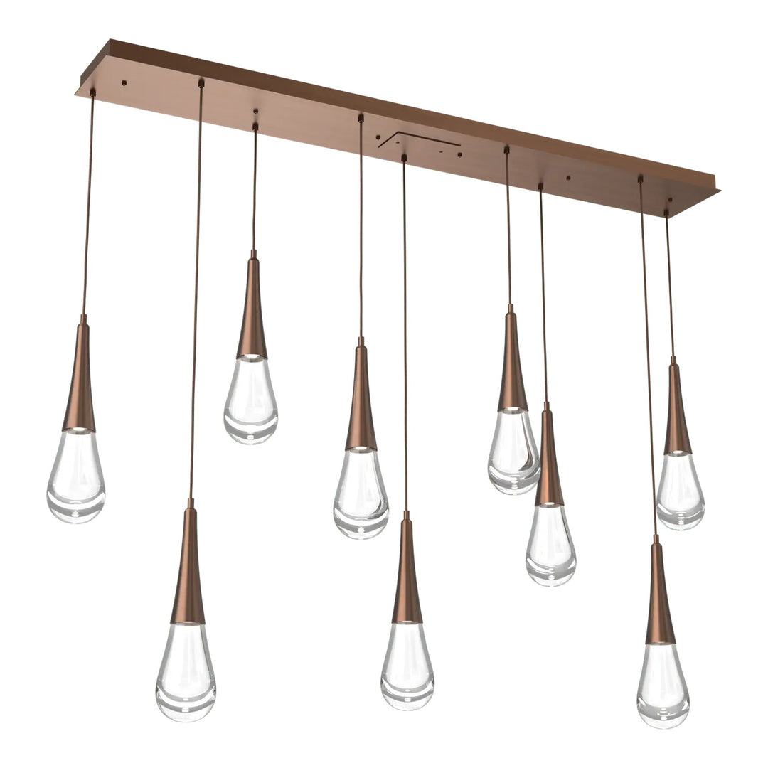 Raindrop Linear Pendant Chandelier by Hammerton Studio 9 Lights in Oil-Rubbed Bronze with Clear glass
