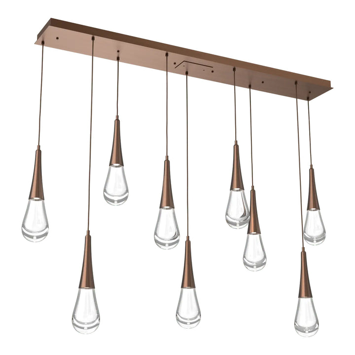 Raindrop Linear Pendant Chandelier by Hammerton Studio 9 Lights in Oil-Rubbed Bronze with Clear glass