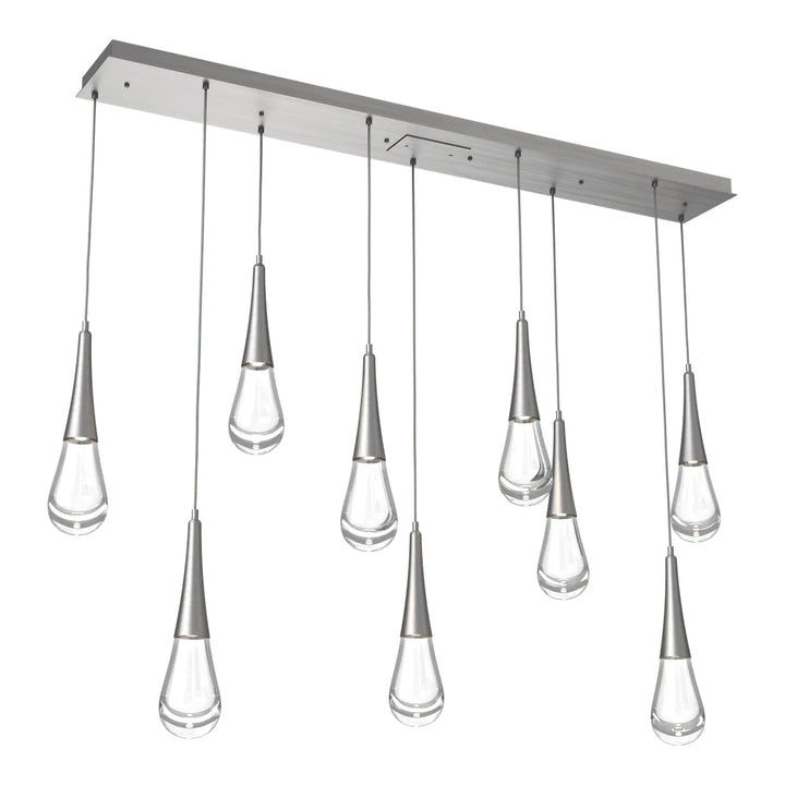 Raindrop Linear Pendant Chandelier by Hammerton Studio 9 Lights in Satin Nickel with Clear glass