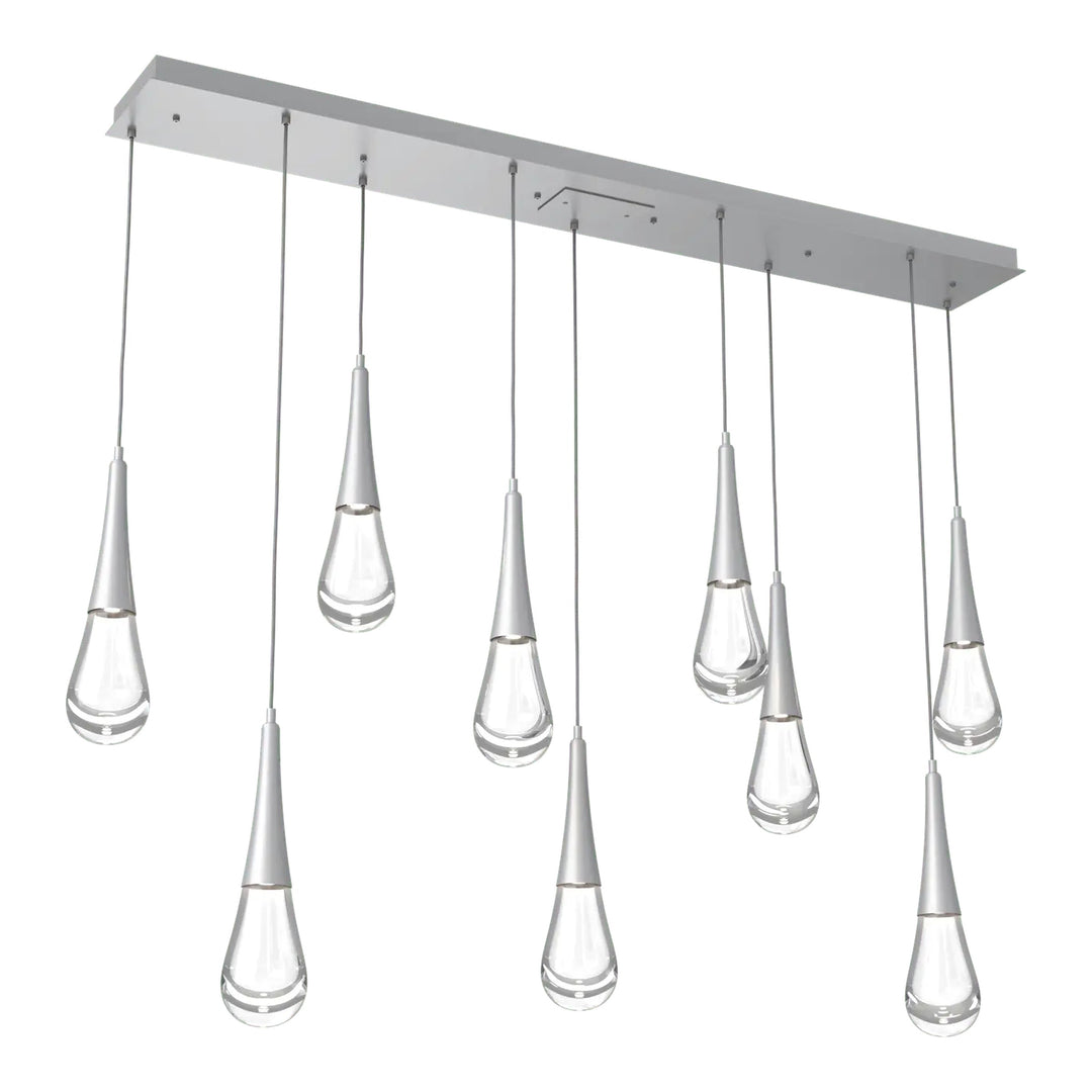 Raindrop Linear Pendant Chandelier by Hammerton Studio 9 Lights in Classic Silver with Clear glass
