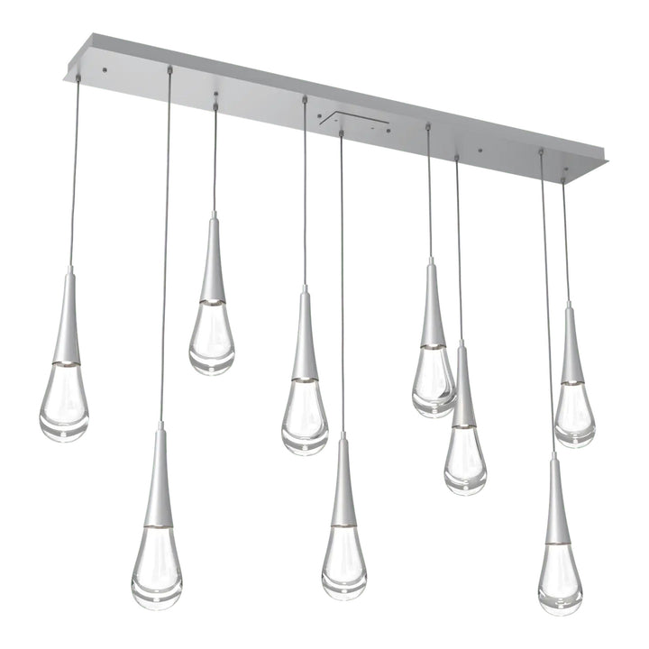 Raindrop Linear Pendant Chandelier by Hammerton Studio 9 Lights in Classic Silver with Clear glass