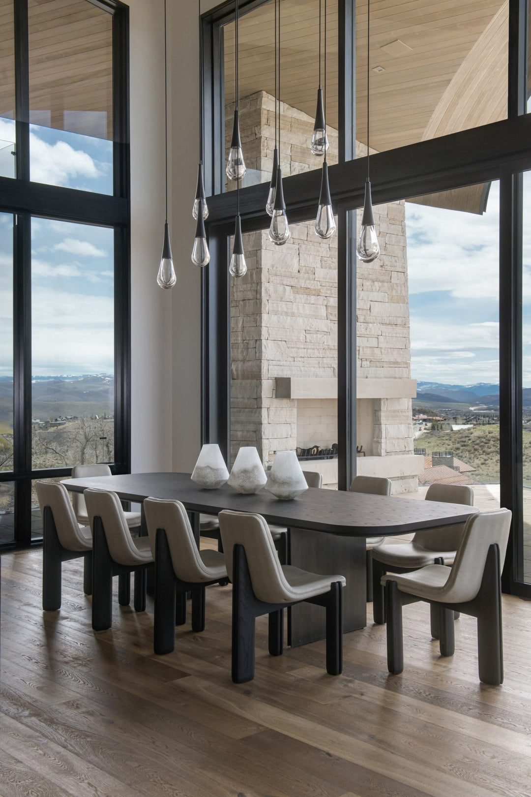 Raindrop Linear Pendant Chandelier by Hammerton Studio in a styled interior