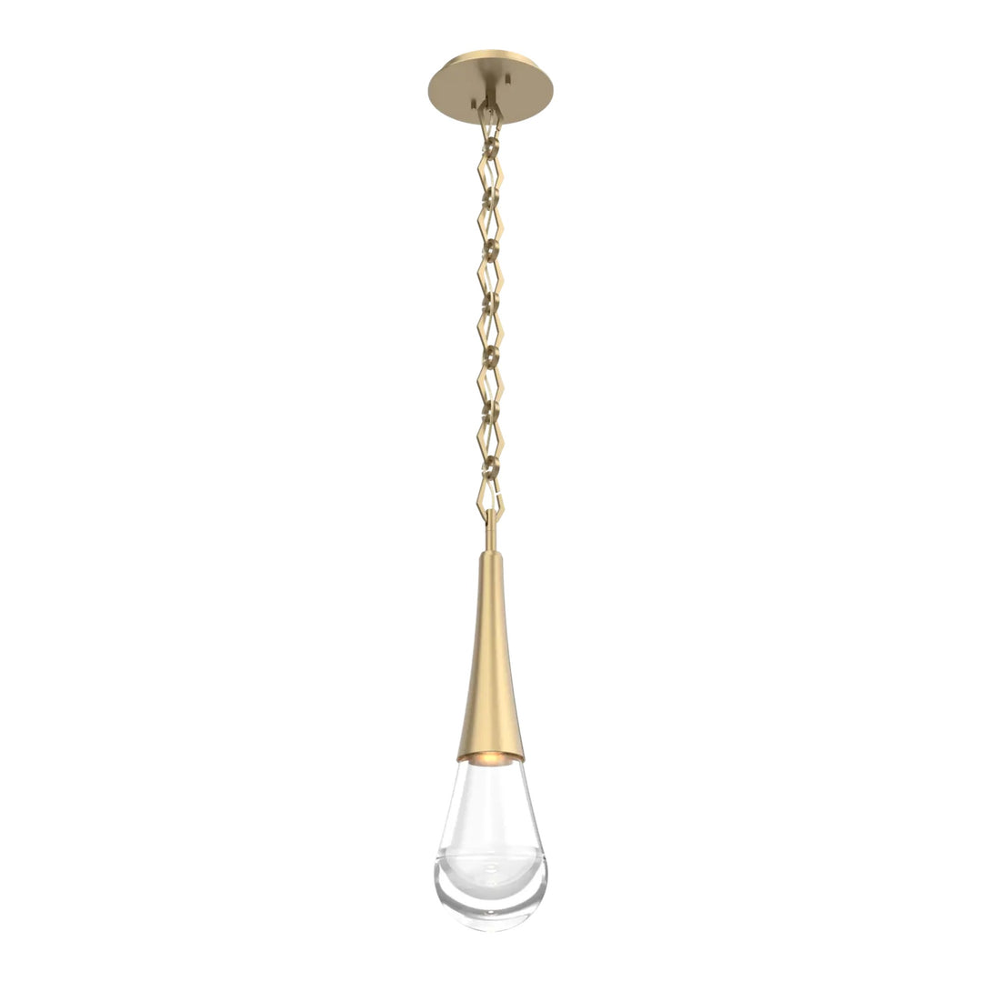 Raindrop Pendant by Hammerton Studio in Gilded Brass with Clear glass on chain