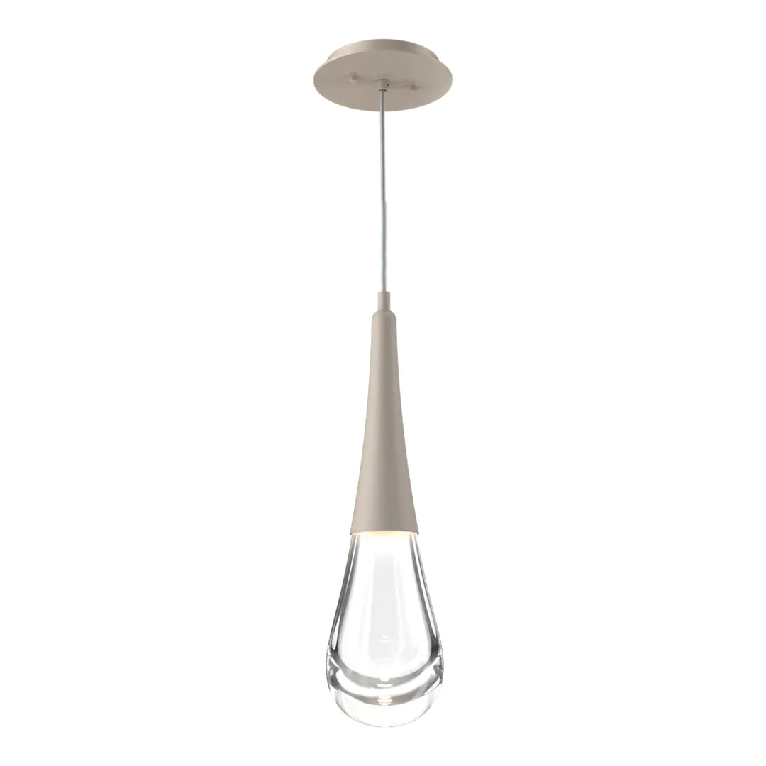 Raindrop Pendant by Hammerton Studio in Beige Silver with Clear glass on adjustable cord