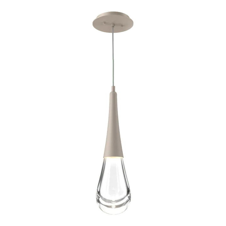 Raindrop Pendant by Hammerton Studio in Beige Silver with Clear glass on adjustable cord