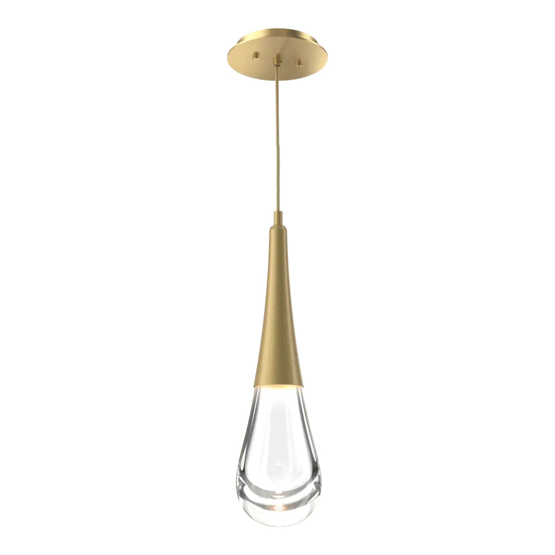 Raindrop Pendant by Hammerton Studio in Gilded Brass with Clear glass on adjustable cord