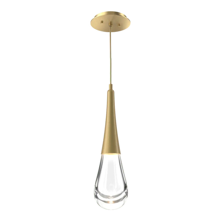 Raindrop Pendant by Hammerton Studio in Gilded Brass with Clear glass on adjustable cord