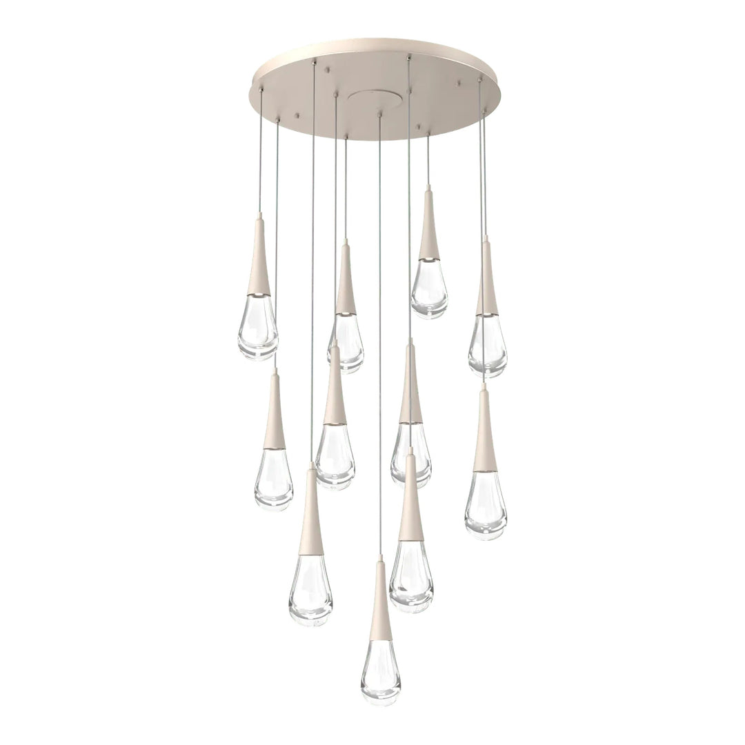 Raindrop Round Pendant Chandelier by Hammerton Studio 11 Lights in Beige Silver with Clear glass on adjustable cord