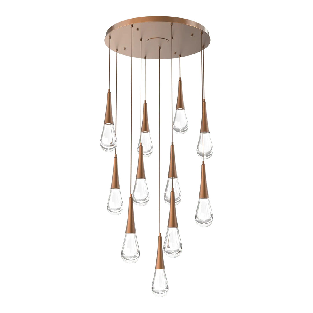Raindrop Round Pendant Chandelier by Hammerton Studio 11 Lights in Burnished Bronze with Clear glass on adjustable cord