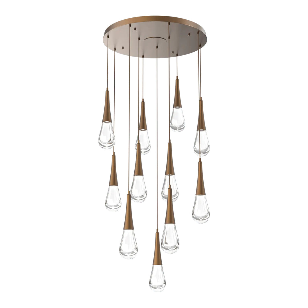 Raindrop Round Pendant Chandelier by Hammerton Studio 11 Lights in Flat Bronze with Clear glass on adjustable cord