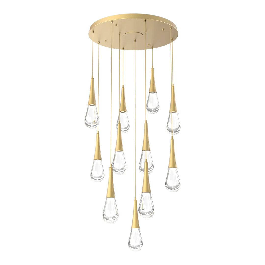 Raindrop Round Pendant Chandelier by Hammerton Studio 11 Lights in Gilded Brass with Clear glass on adjustable cord