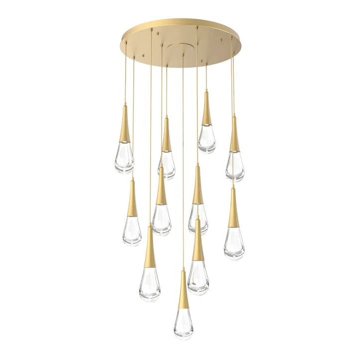 Raindrop Round Pendant Chandelier by Hammerton Studio 11 Lights in Gilded Brass with Clear glass on adjustable cord