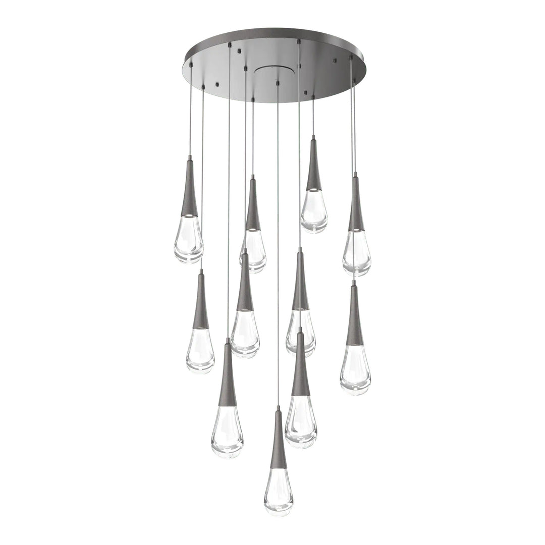 Raindrop Round Pendant Chandelier by Hammerton Studio 11 Lights in Graphite with Clear glass on adjustable cord