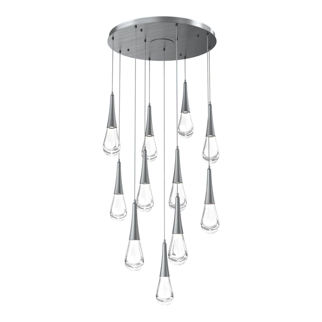 Raindrop Round Pendant Chandelier by Hammerton Studio 11 Lights in Gunmetal with Clear glass on adjustable cord