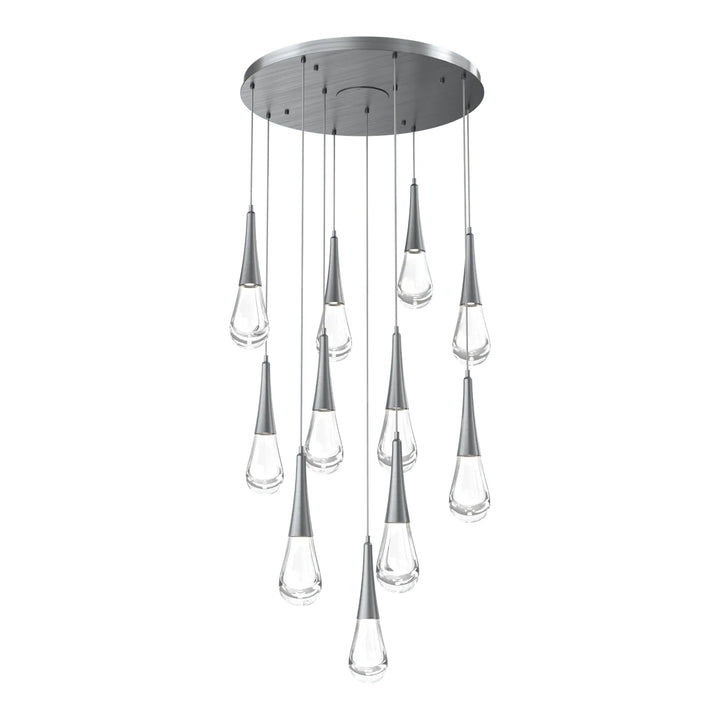 Raindrop Round Pendant Chandelier by Hammerton Studio 11 Lights in Gunmetal with Clear glass on adjustable cord