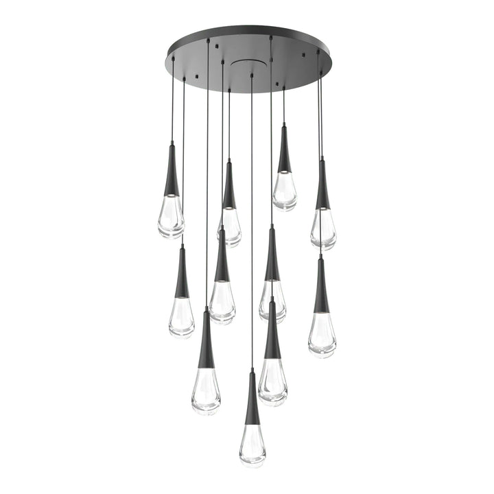 Raindrop Round Pendant Chandelier by Hammerton Studio 11 Lights in Matte Black with Clear glass on adjustable cord