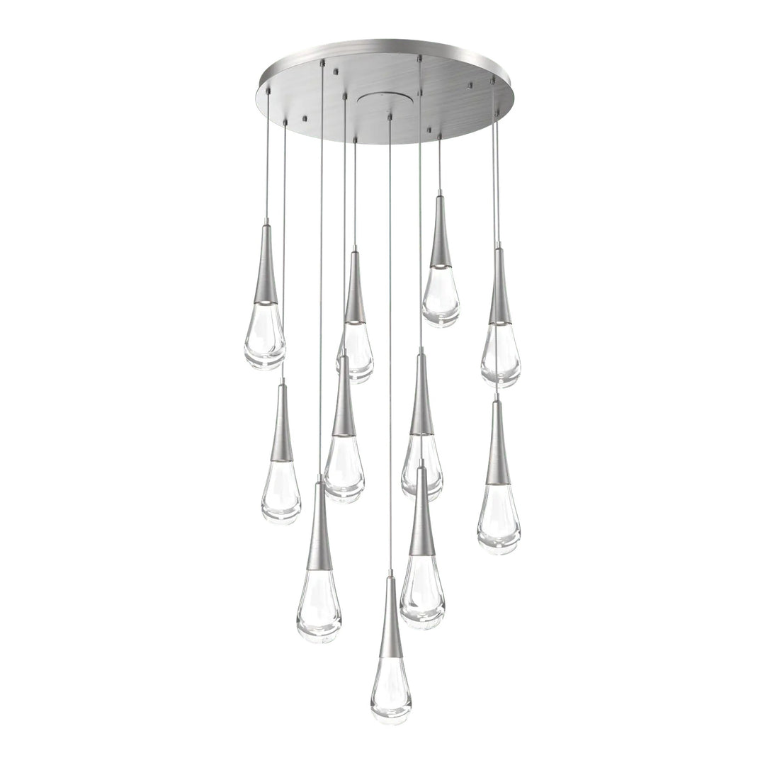 Raindrop Round Pendant Chandelier by Hammerton Studio 11 Lights in Satin Nickel with Clear glass on adjustable cord