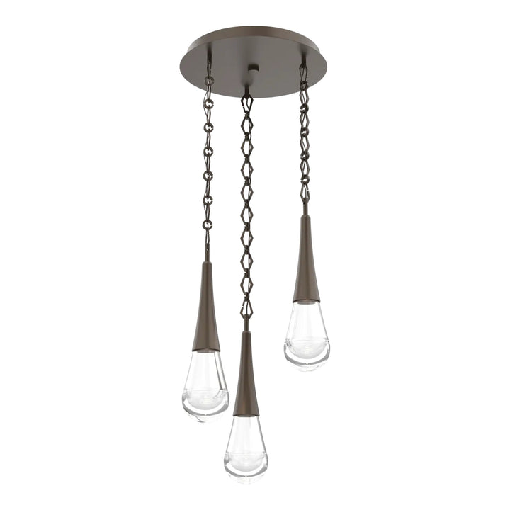 Raindrop Round Pendant Chandelier by Hammerton Studio 3 Lights in Flat Bronze with Clear glass on chain