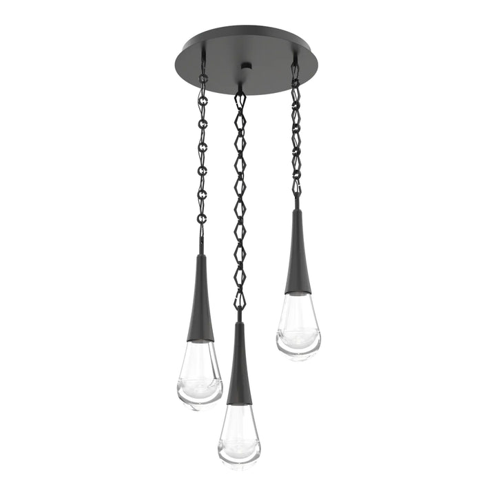 Raindrop Round Pendant Chandelier by Hammerton Studio 3 Lights in Matte Black with Clear glass on chain
