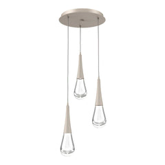 Raindrop Round Pendant Chandelier by Hammerton Studio 3 Lights in Beige Silver with Clear glass on adjustable cord