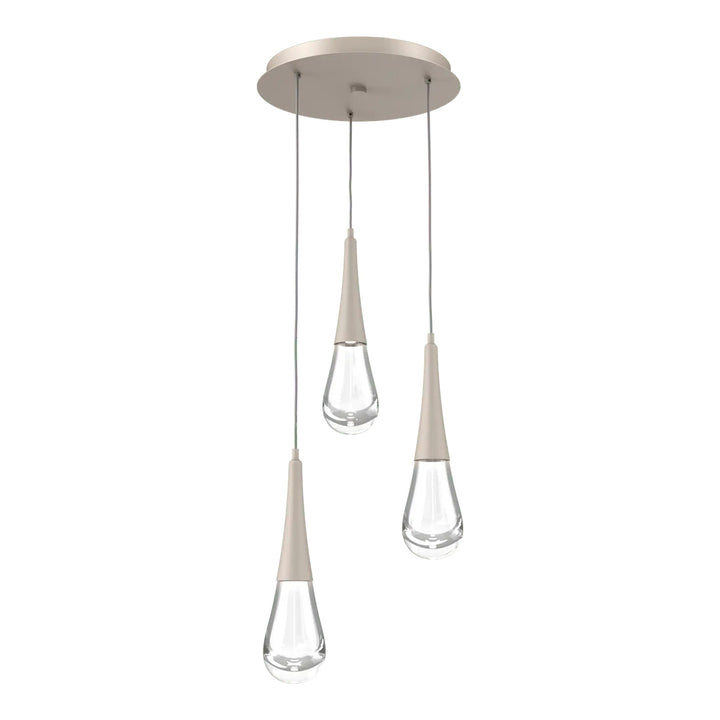 Raindrop Round Pendant Chandelier by Hammerton Studio 3 Lights in Beige Silver with Clear glass on adjustable cord