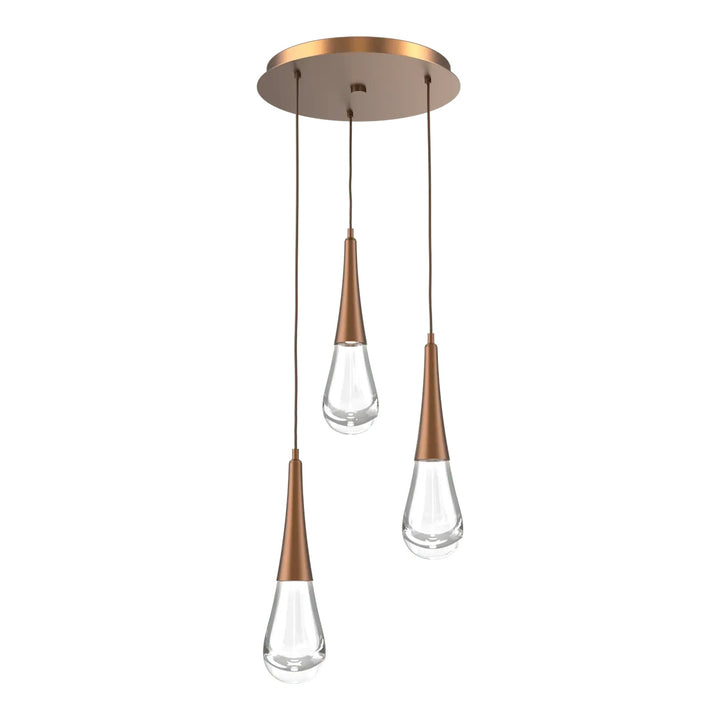 Raindrop Round Pendant Chandelier by Hammerton Studio 3 Lights in Burnished Bronze with Clear glass on adjustable cord