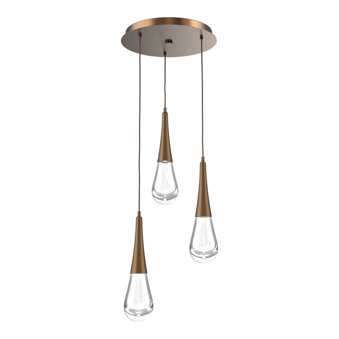 Raindrop Round Pendant Chandelier by Hammerton Studio 3 Lights in Flat Bronze with Clear glass on adjustable cord