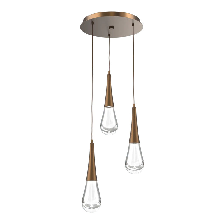 Raindrop Round Pendant Chandelier by Hammerton Studio 3 Lights in Flat Bronze with Clear glass on adjustable cord