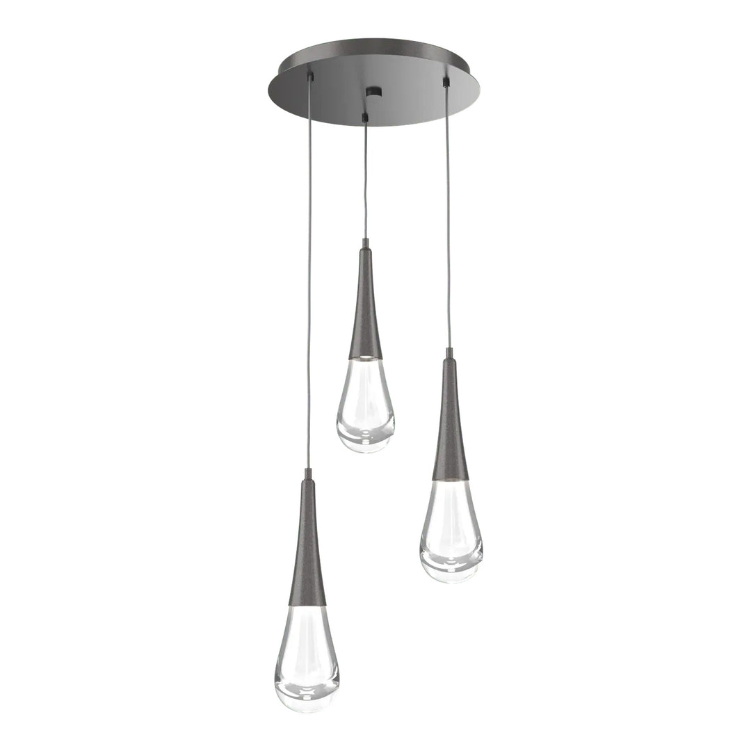 Raindrop Round Pendant Chandelier by Hammerton Studio 3 Lights in Graphite with Clear glass on adjustable cord