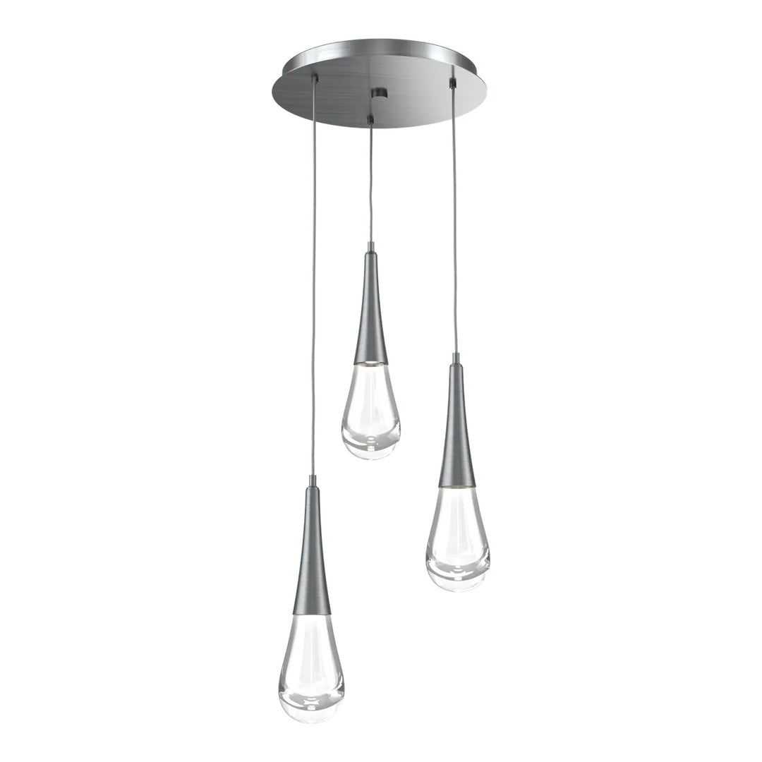 Raindrop Round Pendant Chandelier by Hammerton Studio 3 Lights in Gunmetal with Clear glass on adjustable cord