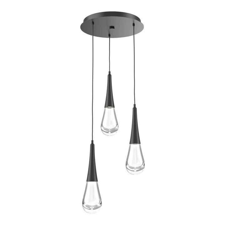 Raindrop Round Pendant Chandelier by Hammerton Studio 3 Lights in Matte Black with Clear glass on adjustable cord